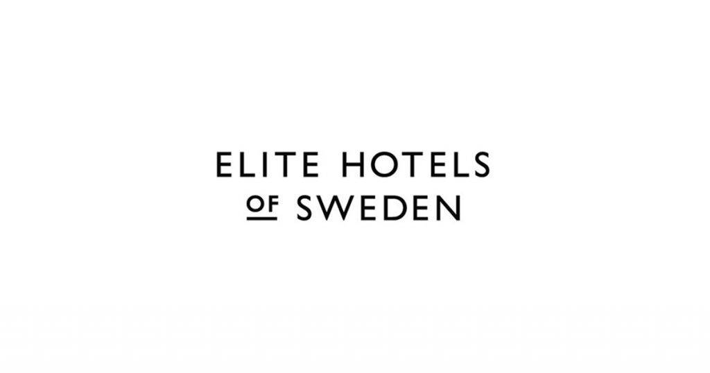 Logotypen "Elite Hotels of Sweden" i svart text på vit bakgrund